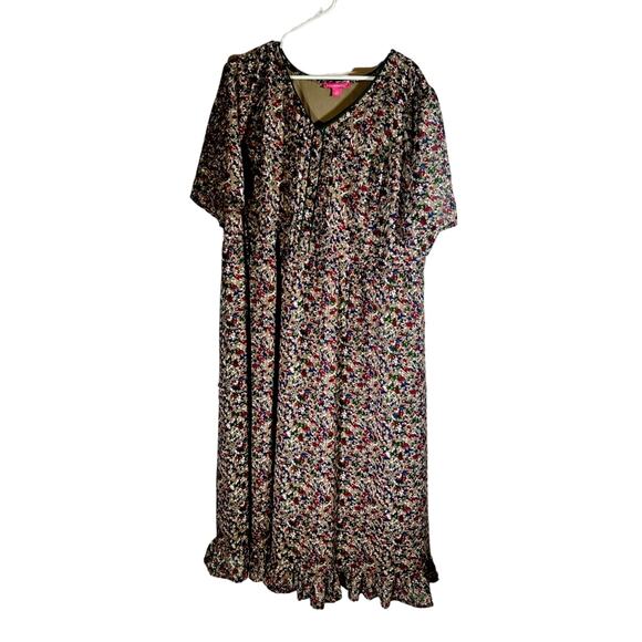 Woman Within Dresses & Skirts - Woman Within Blue/Green/Tan Floral Tiered Boho Dress